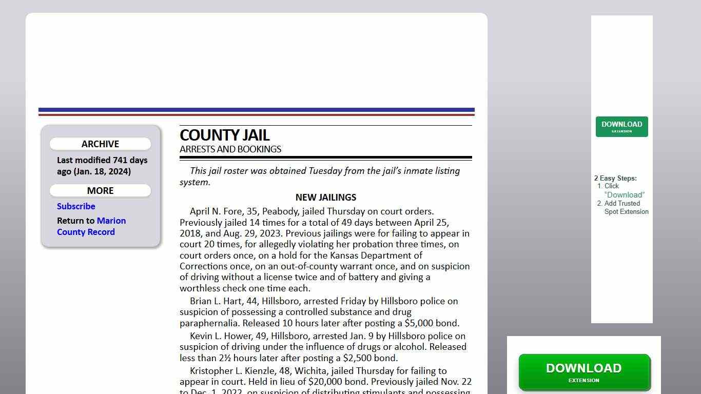 County jail arrests and bookings Marion County Record Jan. 18, 2024 ()